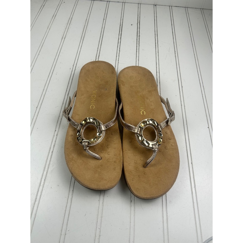 Vionic Ricci Gold Leather Jeweled Thong Sandals Women's Size 10 - Picture 7 of 9
